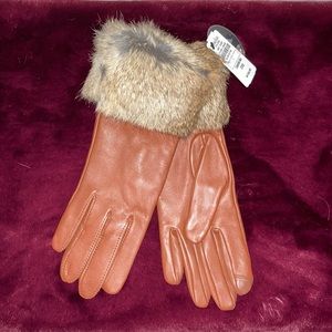 Neiman Marcus Leather Gloves with Rabbit Fur Cuffs